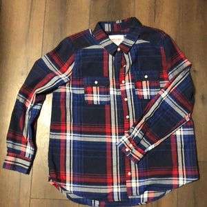 Mossimo Supply Co red white and blue plaid shirt